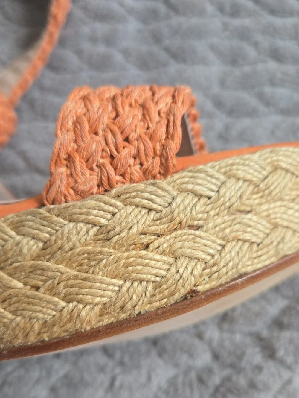 Stuart Weitzman Alex Orange Braided Espadrille Wedge Sandals - Picture 6 of 13